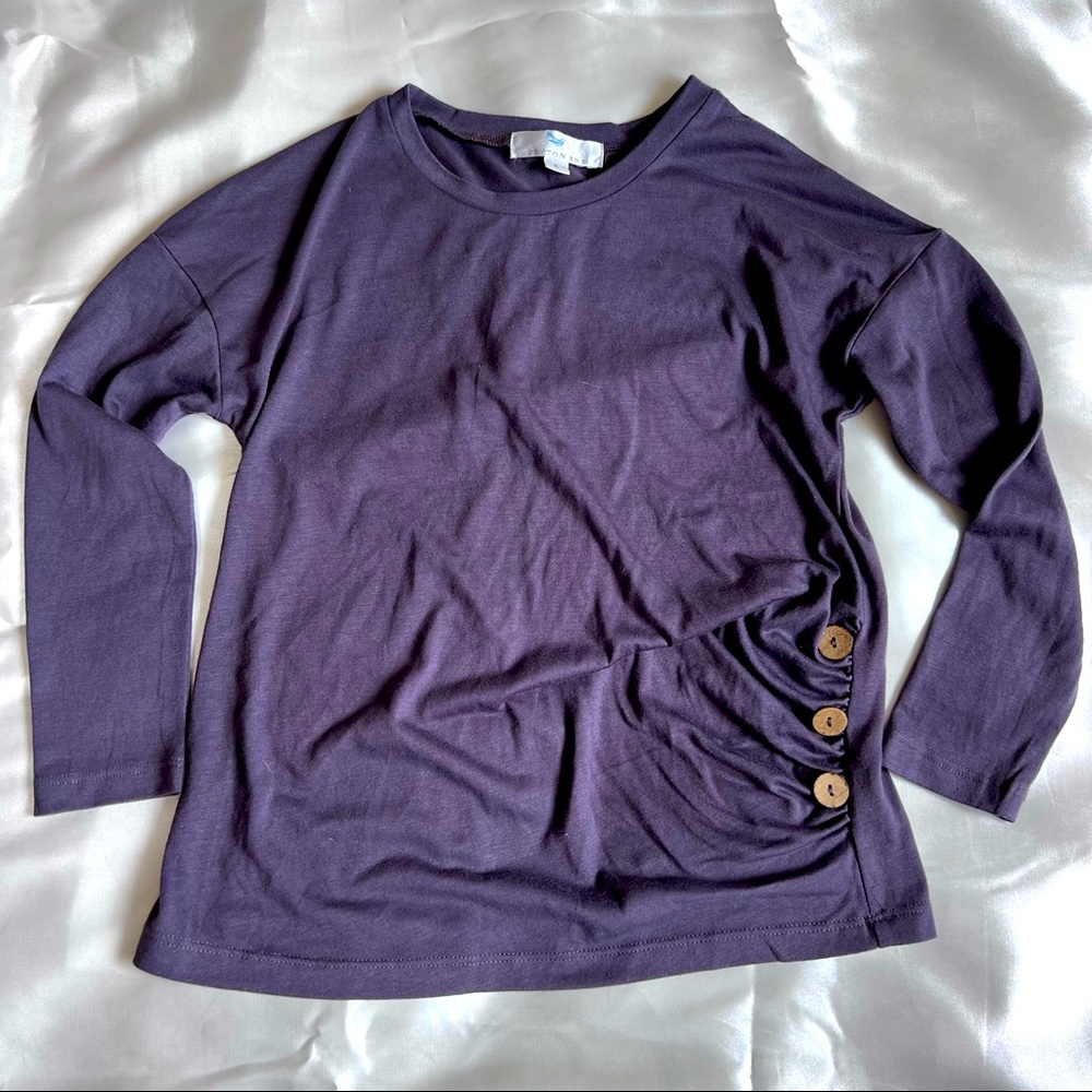 Girls Peyton Bre purple eggplant long sleeve top wood button detail fall sz 8